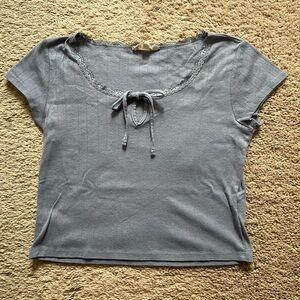 Gray Lace Trim Women's Top